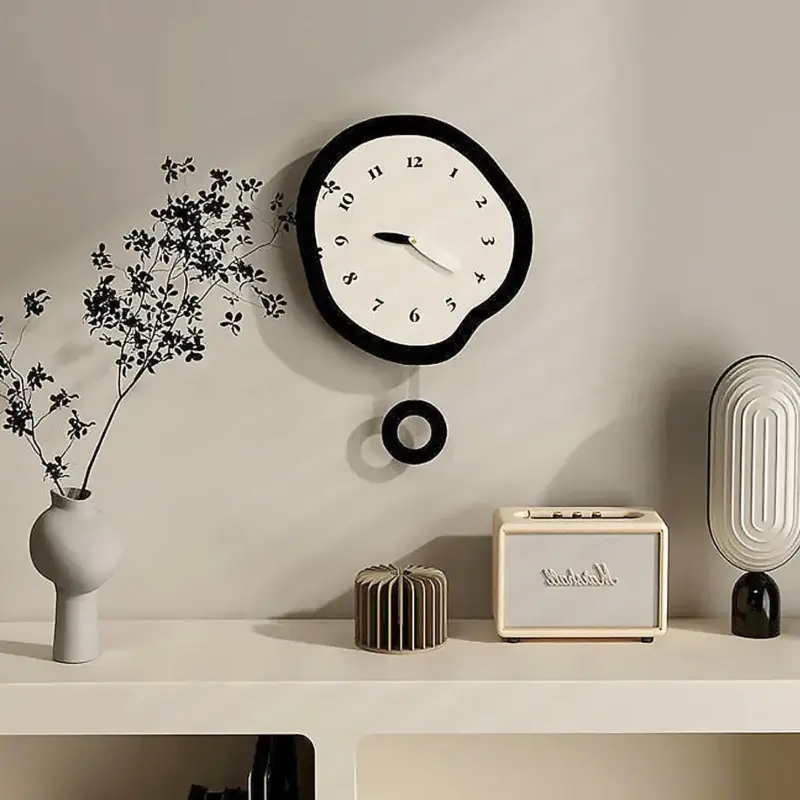 2 Styles Abstract Distorted Pendulum Silent Wall Clock