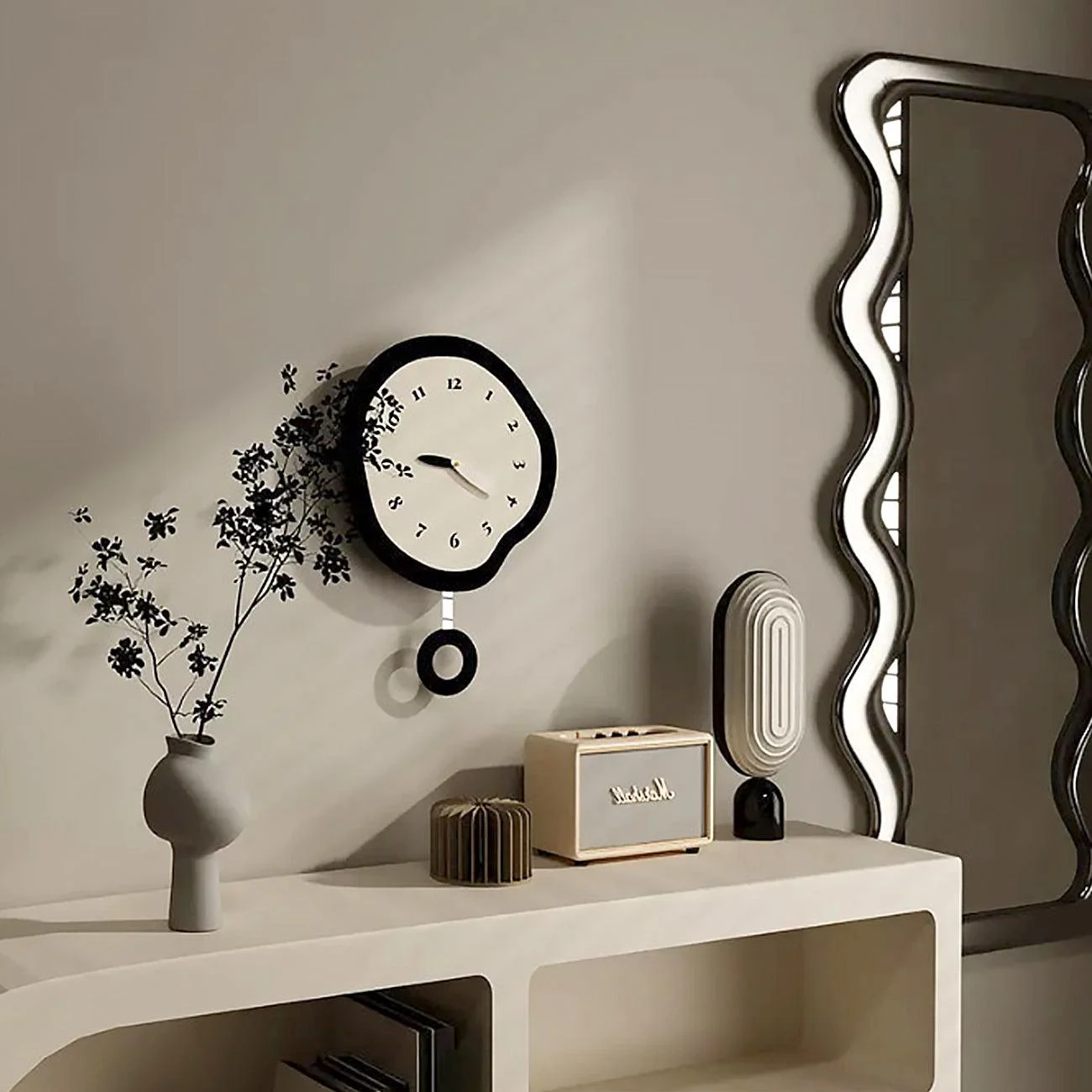 2 Styles Abstract Distorted Pendulum Silent Wall Clock -
