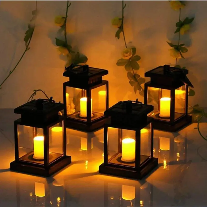 2pcs 4Pcs Solar Candle Lantern IP44 Waterproof Hanging Retro LED Candle Light Outdoor with Hook and