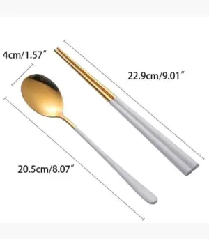 2pcs/set Japanase Chopsticks and Spoon Set Stainless Steel Tableware