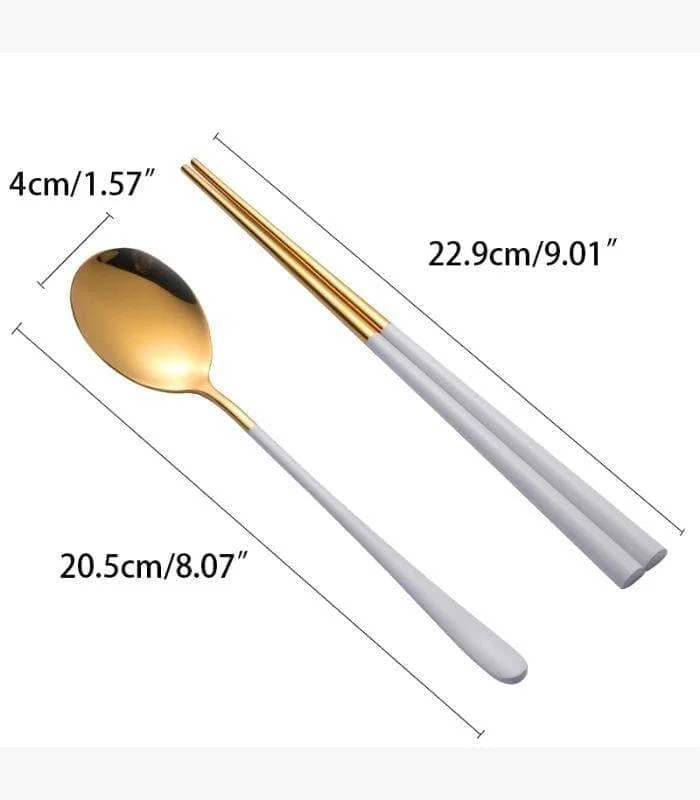 2pcs/set Japanase Chopsticks and Spoon Set Stainless Steel Tableware -  - #tag1#
