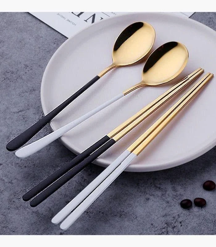 2pcs/set Japanase Chopsticks and Spoon Set Stainless Steel Tableware -  - #tag1#
