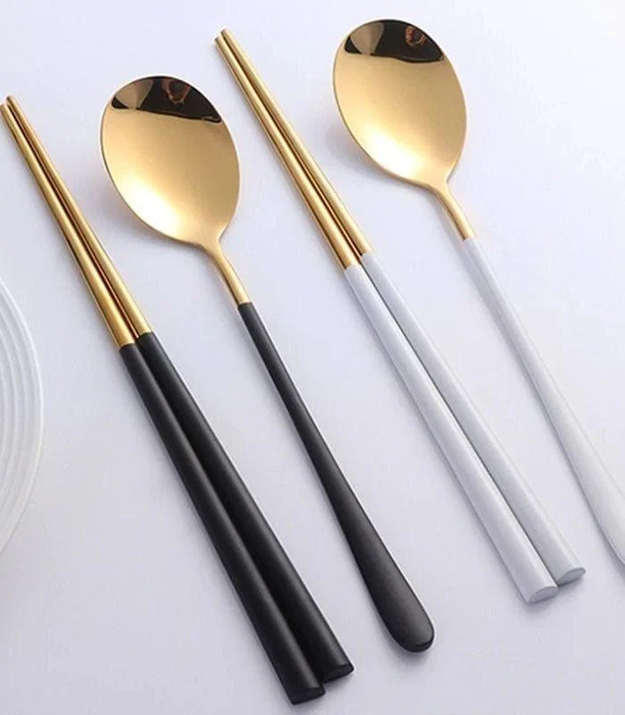 2pcs/set Japanase Chopsticks and Spoon Set Stainless Steel Tableware -  - #tag1#