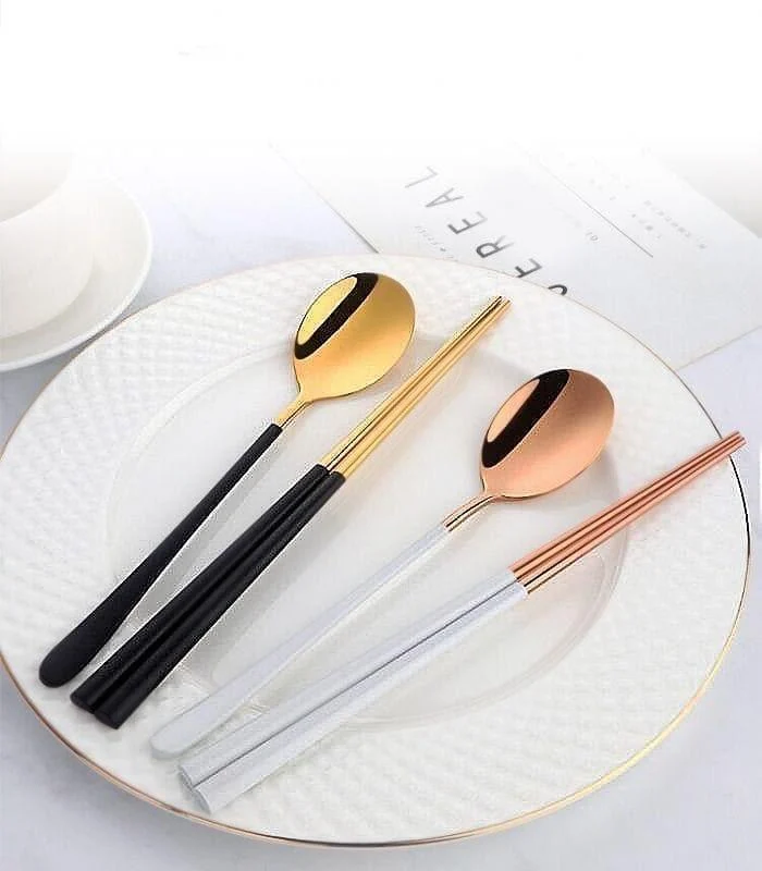 2pcs/set Japanase Chopsticks and Spoon Set Stainless Steel Tableware -  - #tag1#