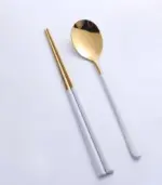 2pcs set Japanase Chopsticks and Spoon Set Stainless Steel Tableware tag1