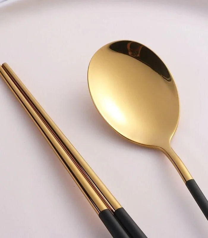 2pcs/set Japanase Chopsticks and Spoon Set Stainless Steel Tableware -  - #tag1#