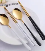 2pcs set Japanase Chopsticks and Spoon Set Stainless Steel Tableware tag1