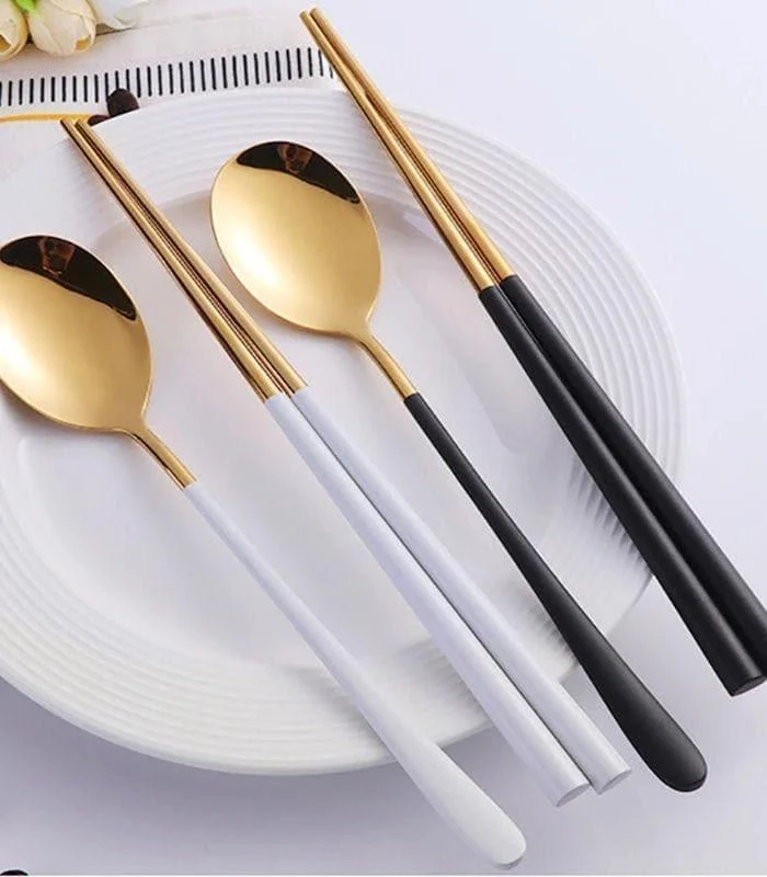 2pcs/set Japanase Chopsticks and Spoon Set Stainless Steel Tableware -  - #tag1#