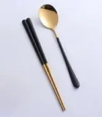 2pcs set Japanase Chopsticks and Spoon Set Stainless Steel Tableware tag1