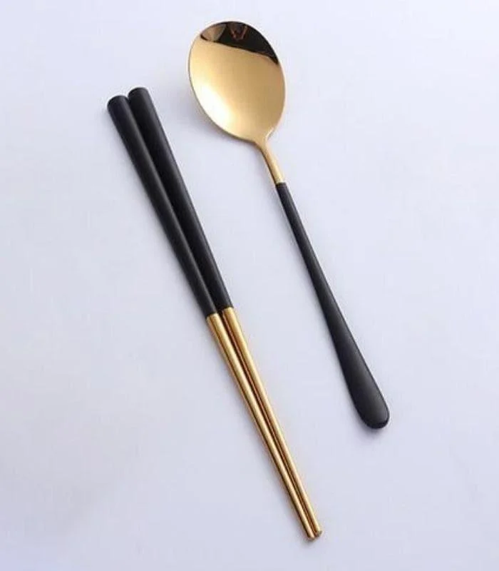 2pcs/set Japanase Chopsticks and Spoon Set Stainless Steel Tableware -  - #tag1#