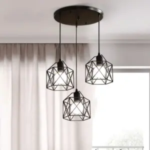 Vintage Hanging Lamp | 3-headed ceiling lamp with metal shade