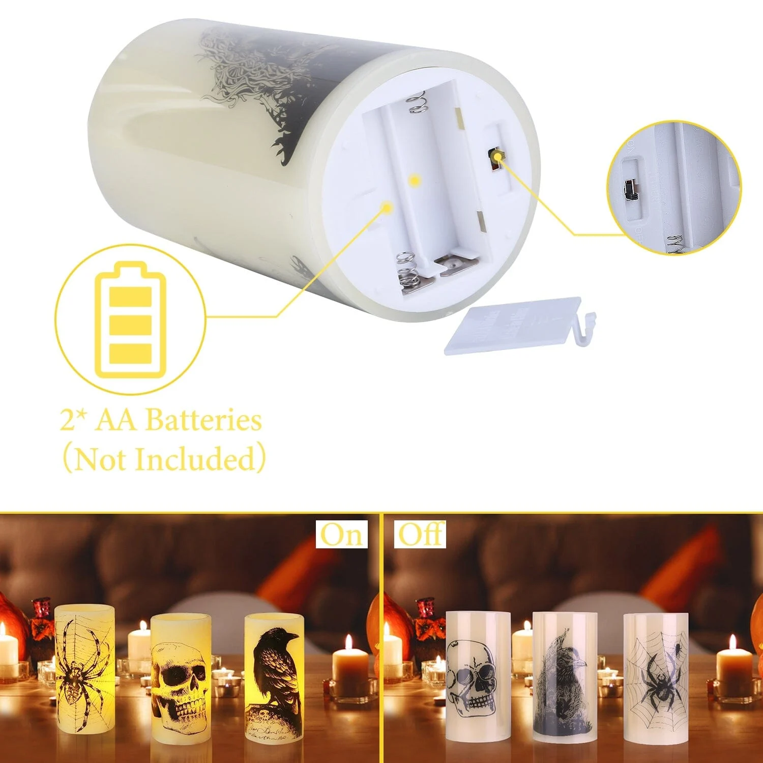 3-Pack: Halloween Battery Operated Flameless Candle Lamp with Timer Setting -  - #tag1#