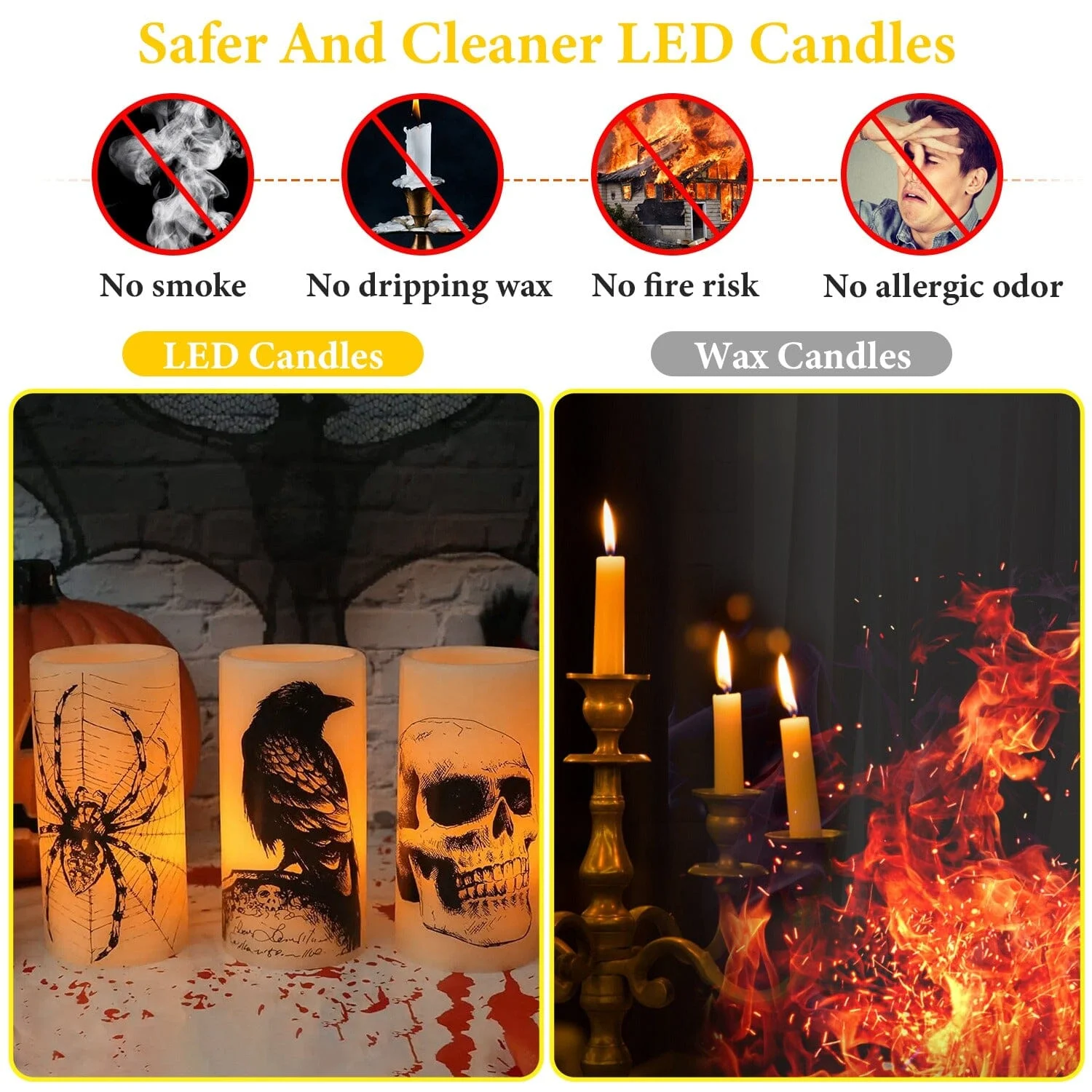 3-Pack: Halloween Battery Operated Flameless Candle Lamp with Timer Setting -  - #tag1#