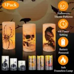 3 Pack Halloween Battery Operated Flameless Candle Lamp with Timer Setting tag1