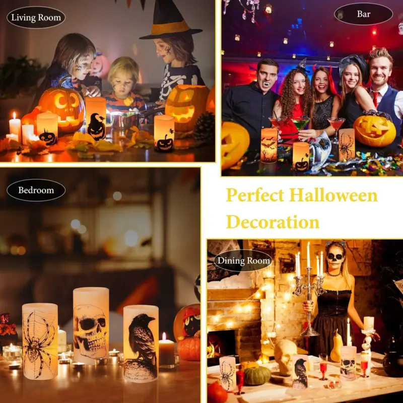 3 Pack Halloween Battery Operated Flameless Candle Lamp with Timer Setting tag1