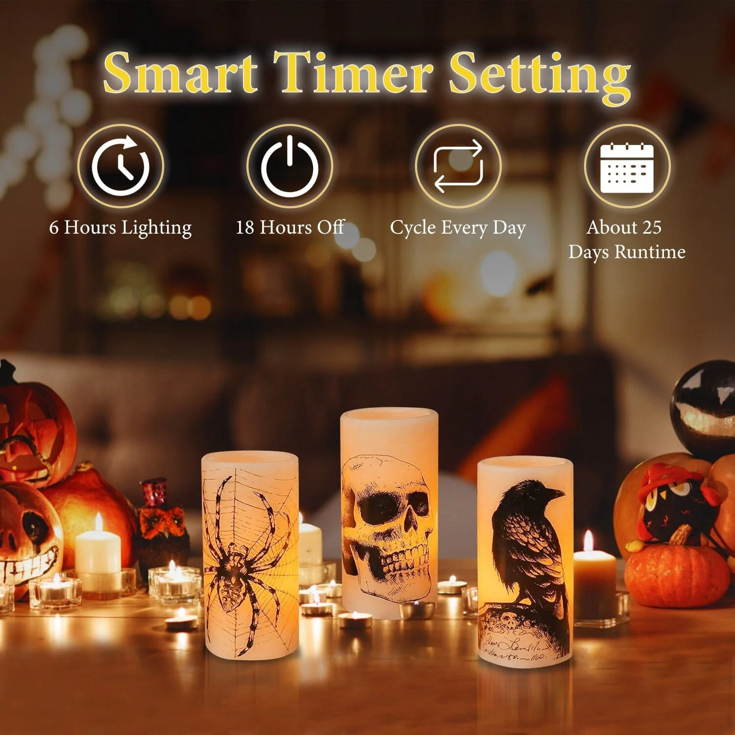 3-Pack: Halloween Battery Operated Flameless Candle Lamp with Timer Setting -  - #tag1#