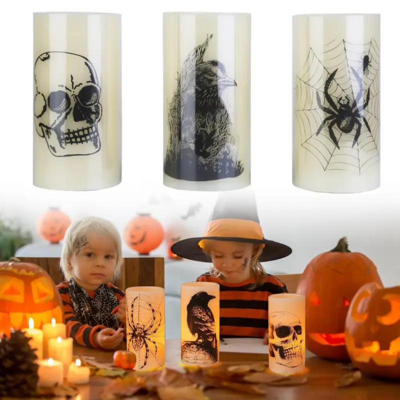 3 Pack Halloween Battery Operated Flameless Candle Lamp with Timer Setting tag1