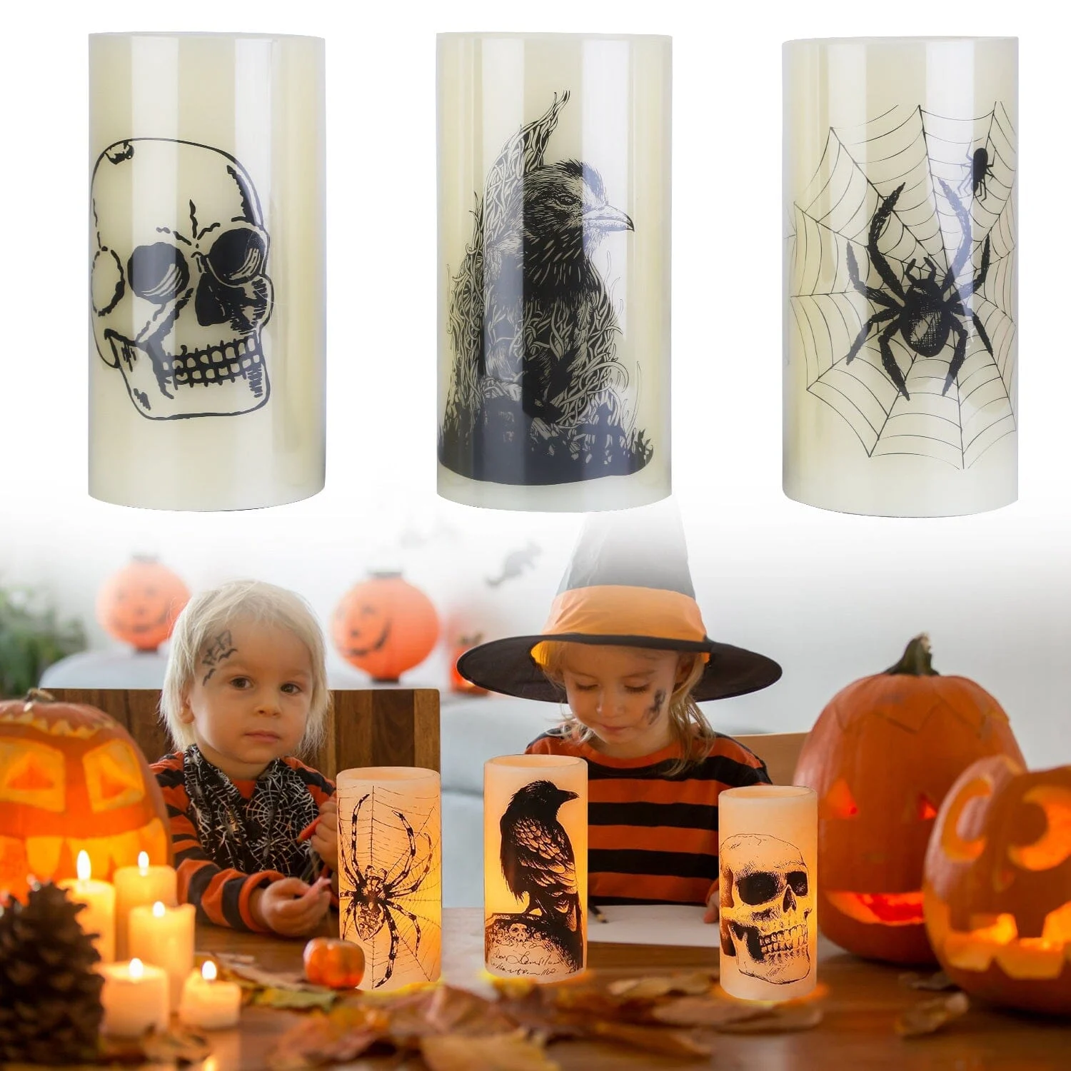 3-Pack: Halloween Battery Operated Flameless Candle Lamp with Timer Setting -  - #tag1#