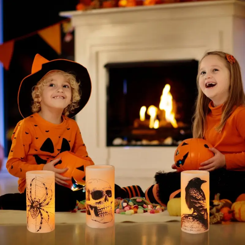3 Pack Halloween Battery Operated Flameless Candle Lamp with Timer Setting tag1