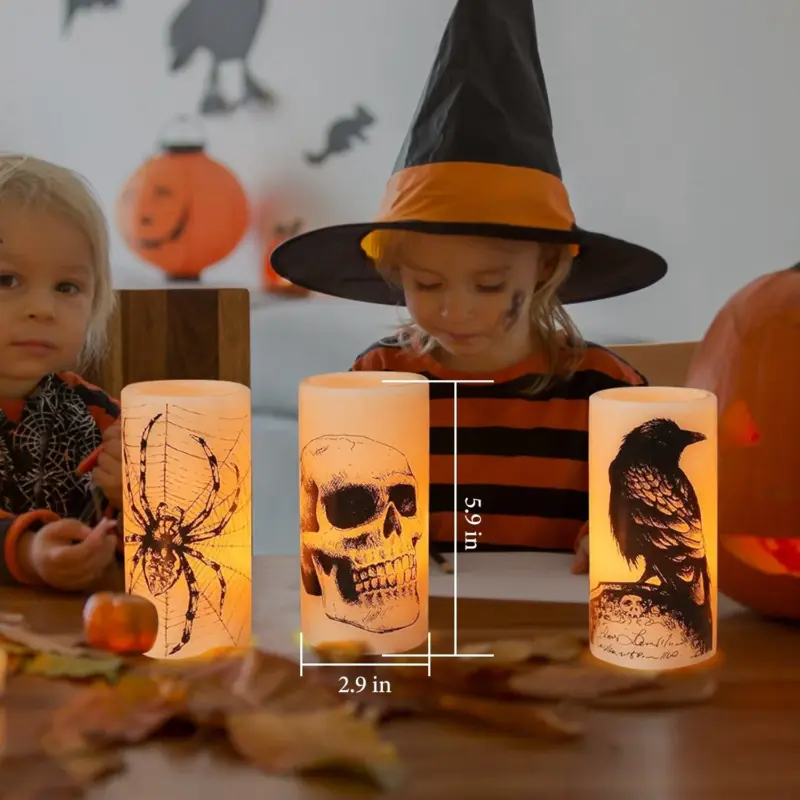 3 Pack Halloween Battery Operated Flameless Candle Lamp with Timer Setting tag1
