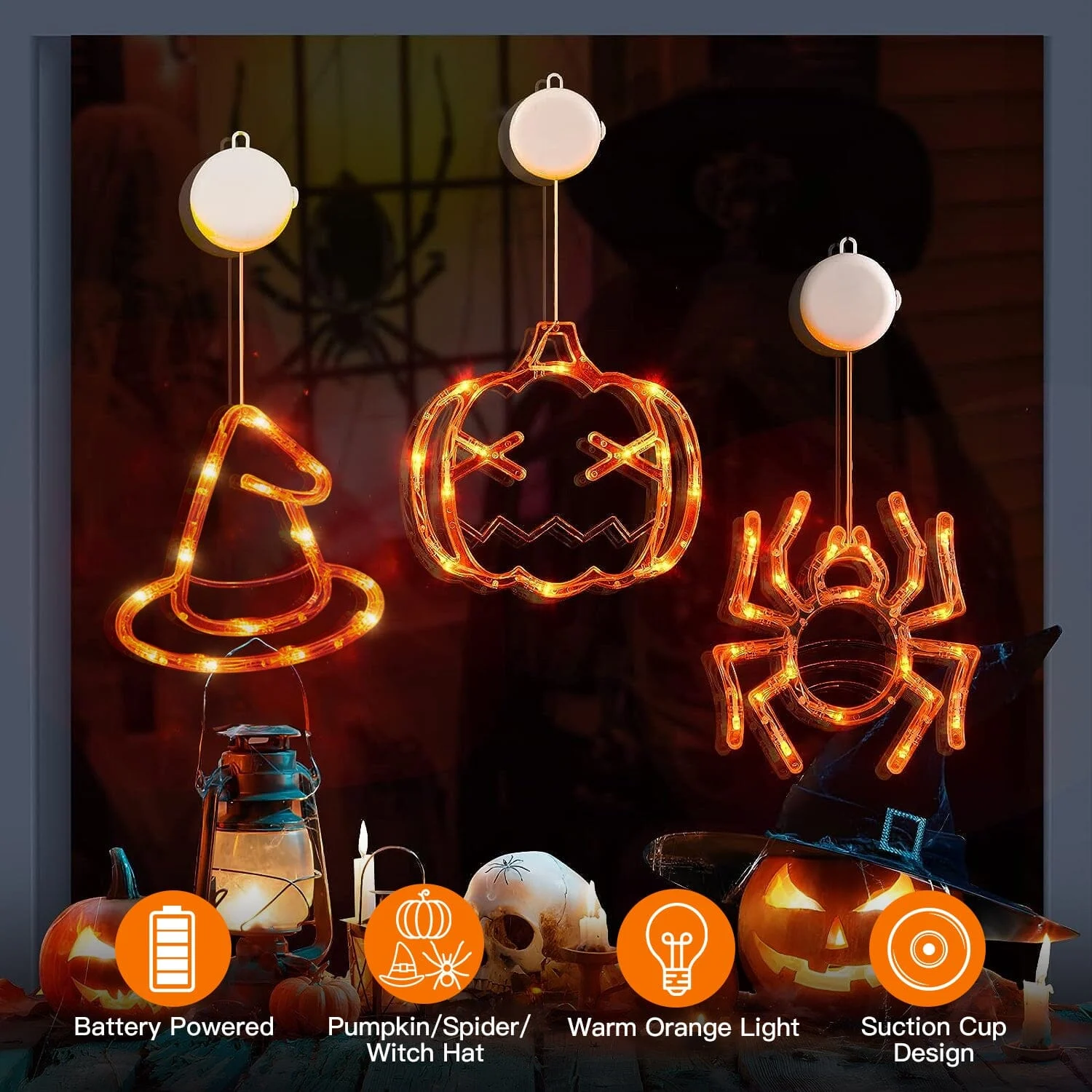 3-Pack: Halloween Window Light with Suction Cup Hanging Holes -  - #tag1#