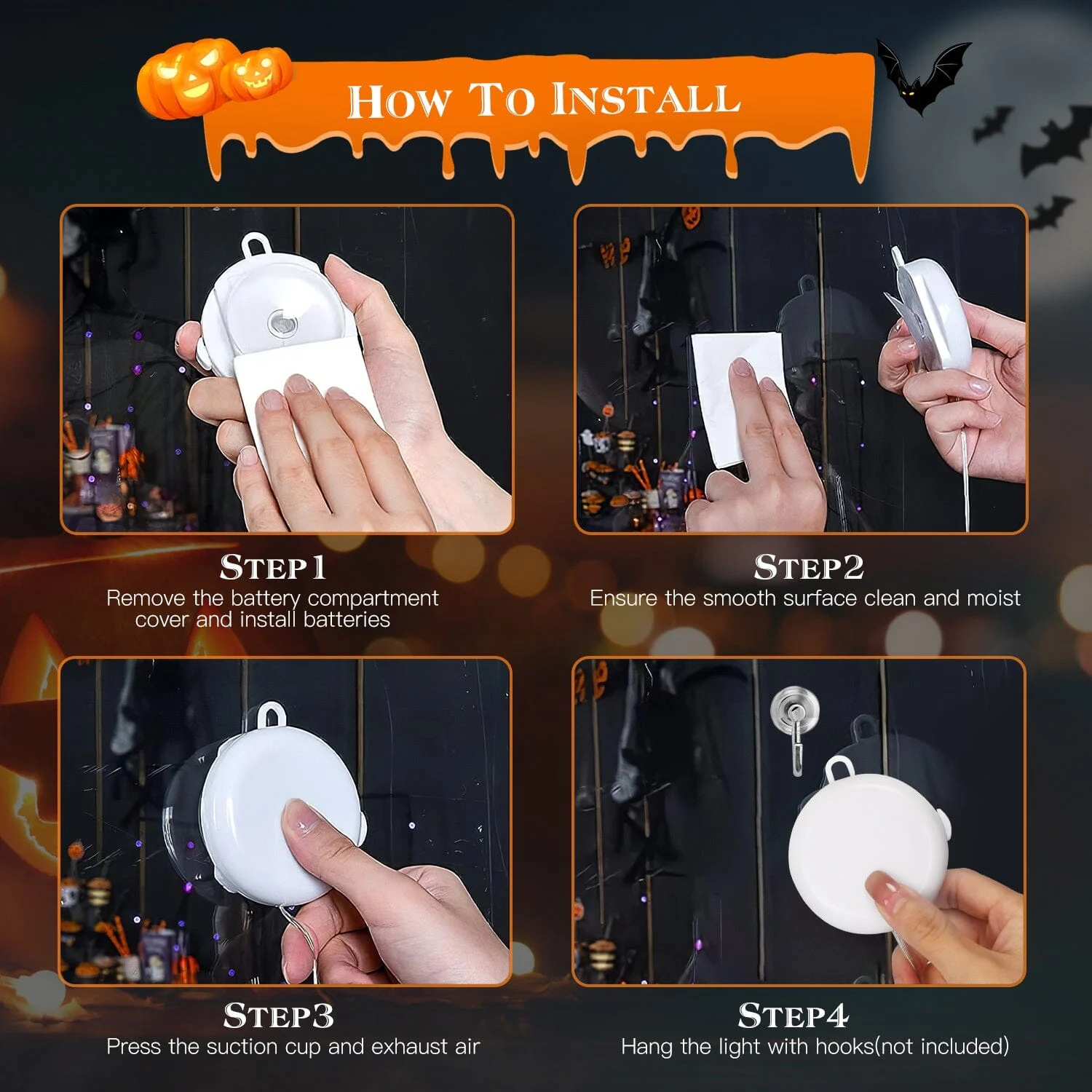 3-Pack: Halloween Window Light with Suction Cup Hanging Holes -  - #tag1#