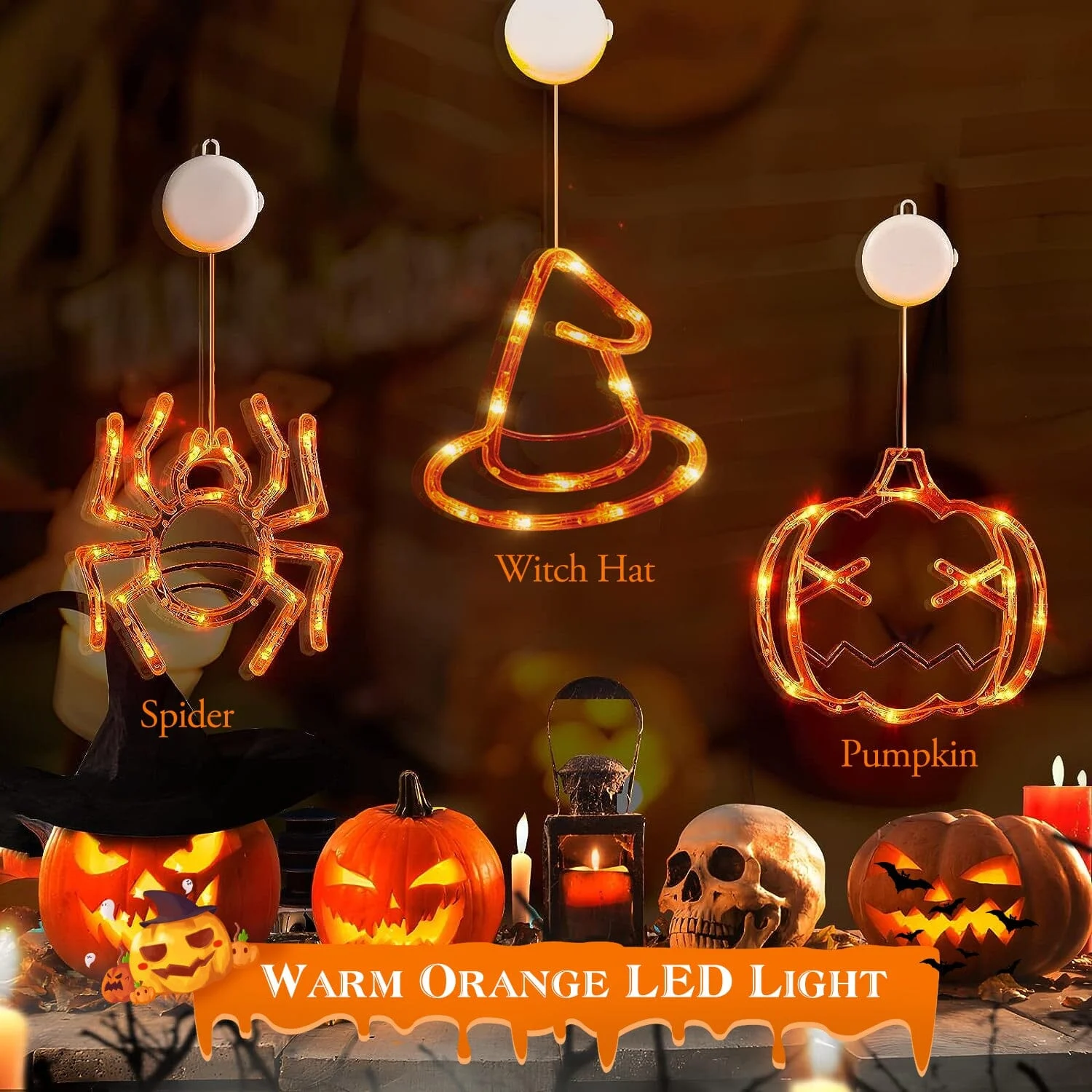 3-Pack: Halloween Window Light with Suction Cup Hanging Holes -  - #tag1#