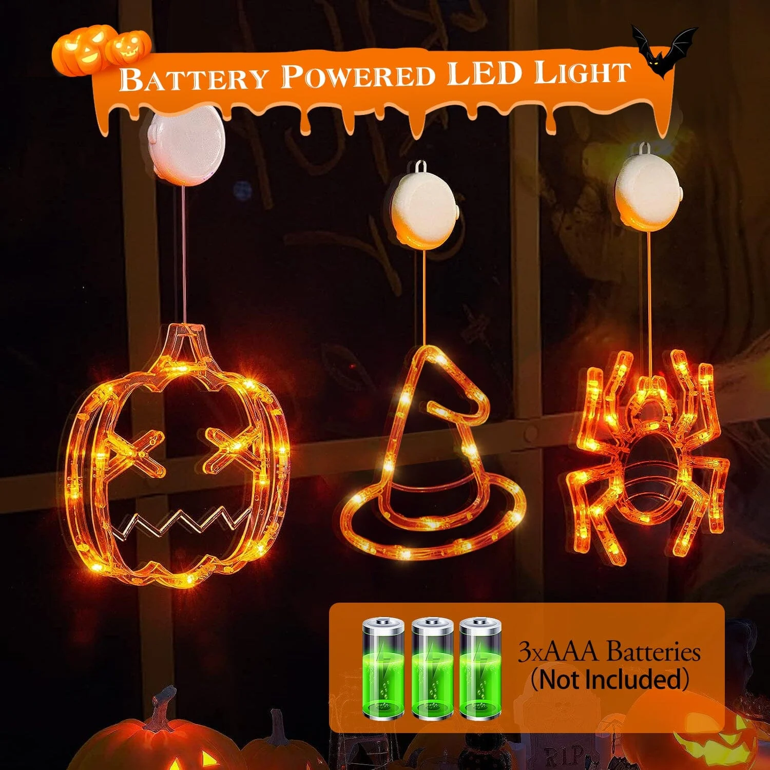 3-Pack: Halloween Window Light with Suction Cup Hanging Holes -  - #tag1#