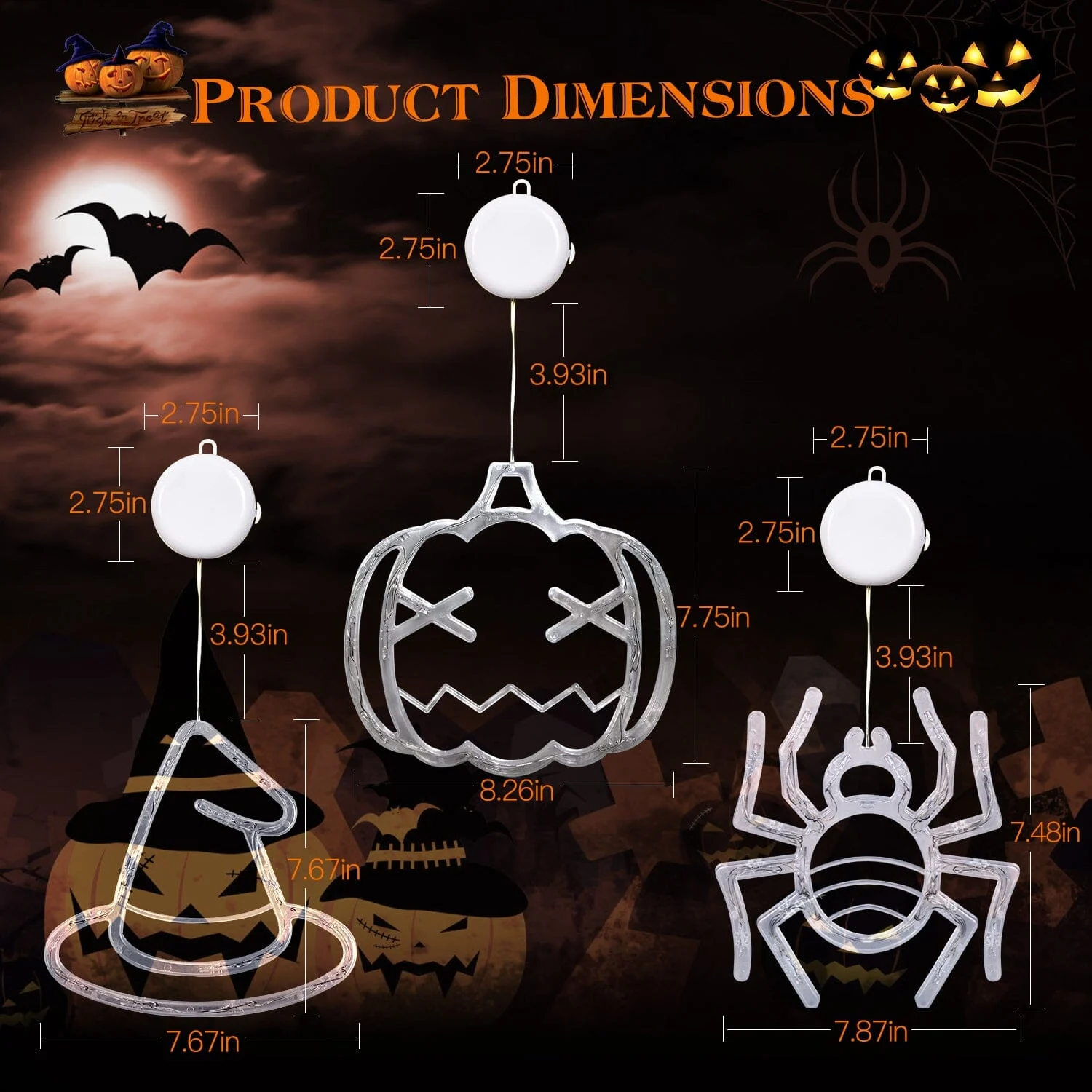 3-Pack: Halloween Window Light with Suction Cup Hanging Holes -  - #tag1#