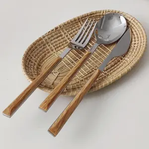 3-Piece Stainless Steel Cutlery Set with Wooden Handle