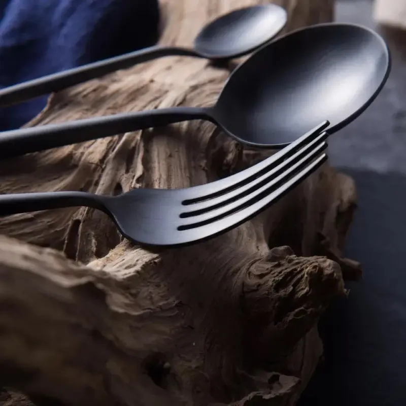 304 Stainless Steel Cutlery Tableware Dinner Set Forks Knives Scoop Set Silverware Set Titanium black kitchen 3 047a5463 ec23 4e42 a752 27e708928fca