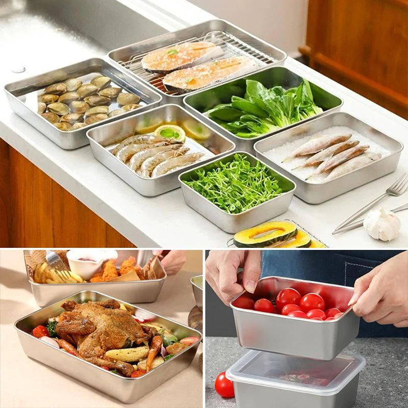 304 Stainless Steel Square Plate with Lid Food Storage Container for Kitchen -  - #tag1#