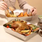 304 Stainless Steel Square Plate with Lid Food Storage Container for Kitchen tag1