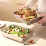 304 Stainless Steel Square Plate with Lid Food Storage Container for Kitchen tag1