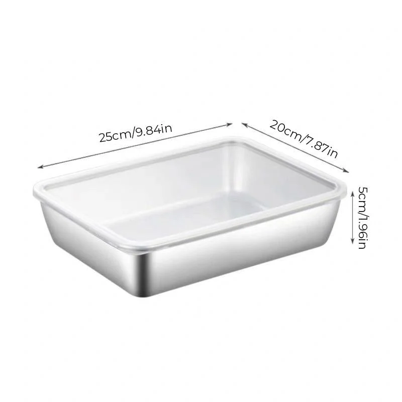 304 Stainless Steel Square Plate with Lid Food Storage Container for Kitchen -  - #tag1#