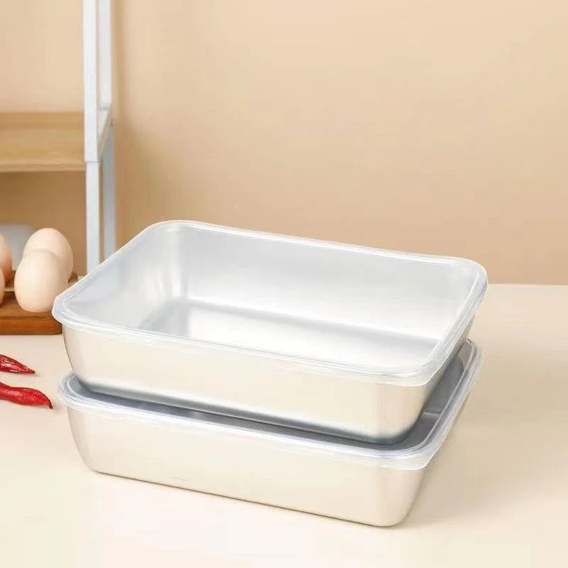 304 Stainless Steel Square Plate with Lid Food Storage Container for Kitchen -  - #tag1#