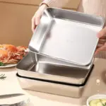 304 Stainless Steel Square Plate with Lid Food Storage Container for Kitchen tag1