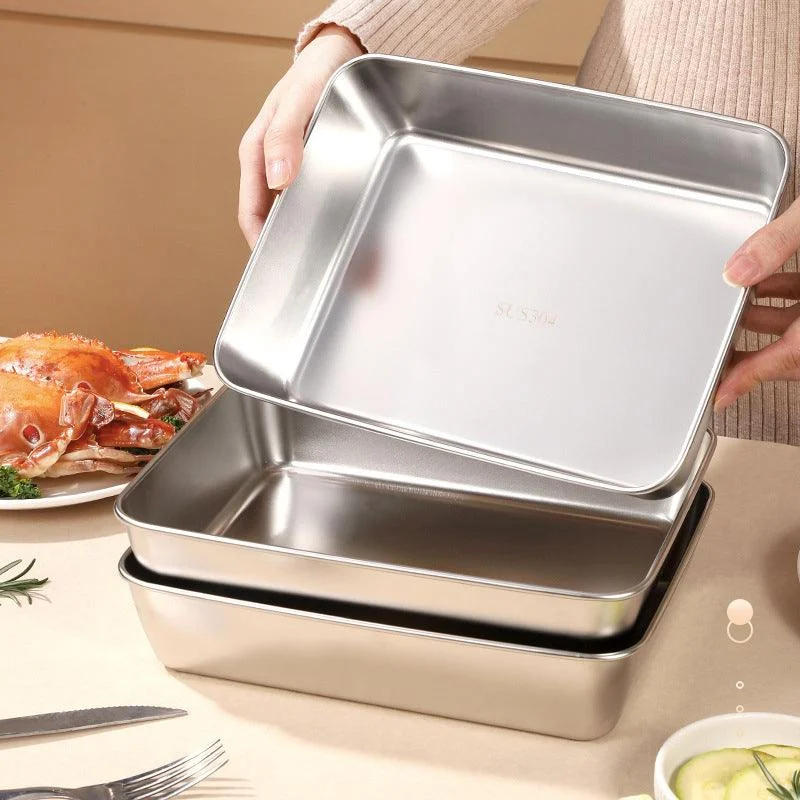 304 Stainless Steel Square Plate with Lid Food Storage Container for Kitchen -  - #tag1#
