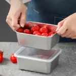 304 Stainless Steel Square Plate with Lid Food Storage Container for Kitchen tag1
