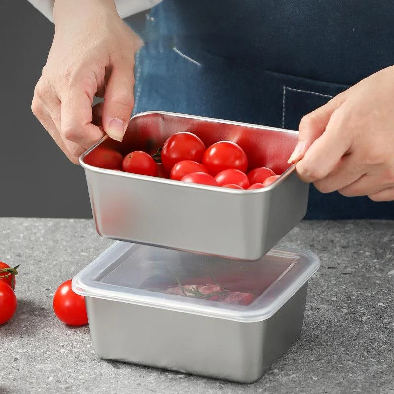 304 Stainless Steel Square Plate with Lid Food Storage Container for Kitchen -  - #tag1#