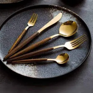 30 Pcs Cutlery Set Dinnerware 304 Stainless Steel Wooden Handle -  - #tag1#