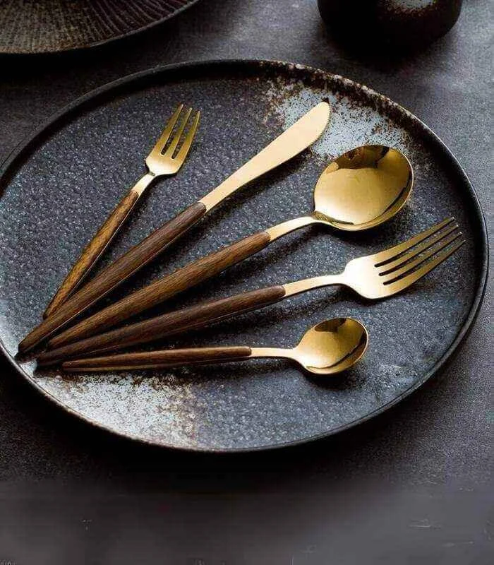 30 Pcs Cutlery Set Dinnerware 304 Stainless Steel Wooden Handle -  - #tag1#