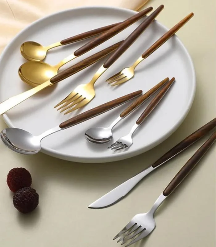30 Pcs Cutlery Set Dinnerware 304 Stainless Steel Wooden Handle -  - #tag1#