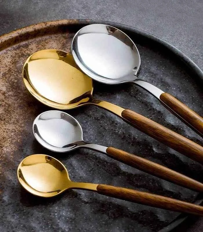 30 Pcs Cutlery Set Dinnerware 304 Stainless Steel Wooden Handle -  - #tag1#