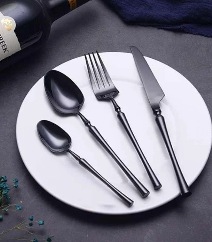 30 Pcs Cutlery Set Stainless Steel Mirror Polished Set for 6 Black -  - #tag1#