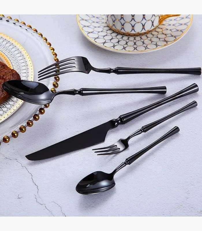 30 Pcs Cutlery Set Stainless Steel Mirror Polished Set for 6 Black -  - #tag1#
