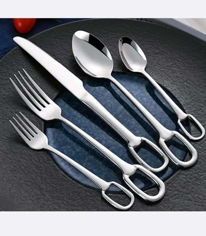 30 Pcs Luxury Flatware Set 304 Stainless Steel Buckle Handle Cutlery Set for 6 People -  - #tag1#