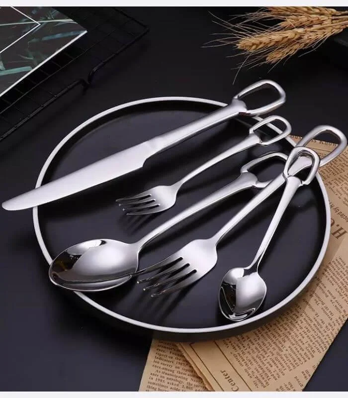 30 Pcs Luxury Flatware Set 304 Stainless Steel Buckle Handle Cutlery Set for 6 People -  - #tag1#