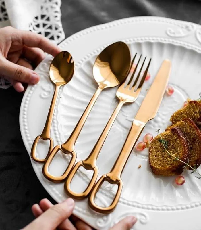 30 Pcs Luxury Flatware Set 304 Stainless Steel Buckle Handle Cutlery Set for 6 People -  - #tag1#