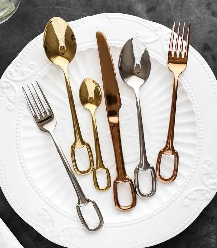 30 Pcs Luxury Flatware Set 304 Stainless Steel Buckle Handle Cutlery Set for 6 People -  - #tag1#